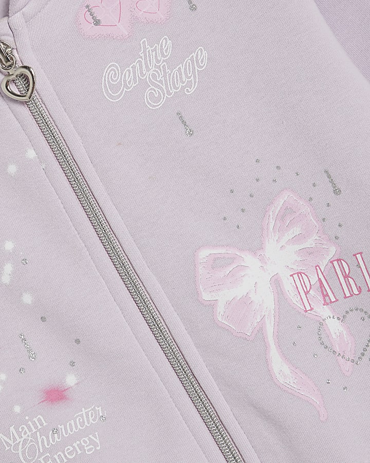 Mini Girls Purple Bow Zipped Sweatshirt Set