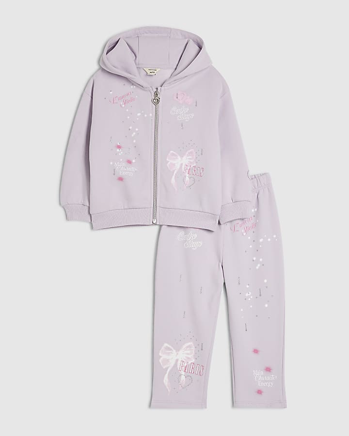 Mini Girls Purple Bow Zipped Sweatshirt Set