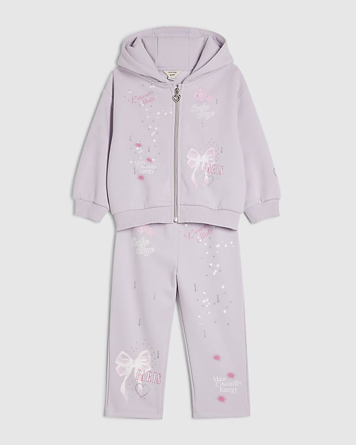 Mini Girls Purple Bow Zipped Sweatshirt Set