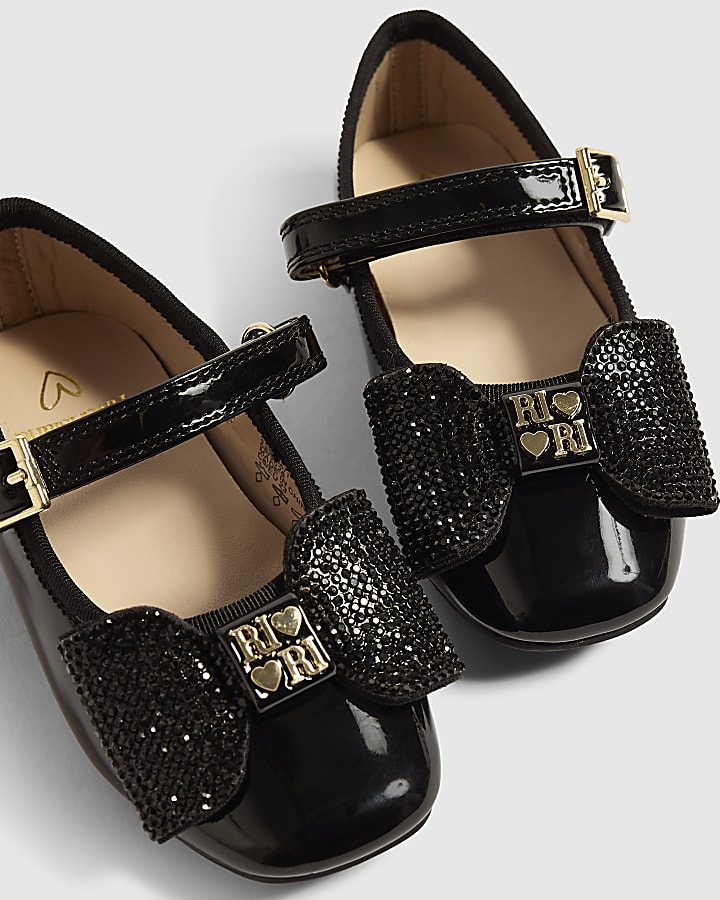 Mini Girls Black Patent Bow Ballet Shoes
