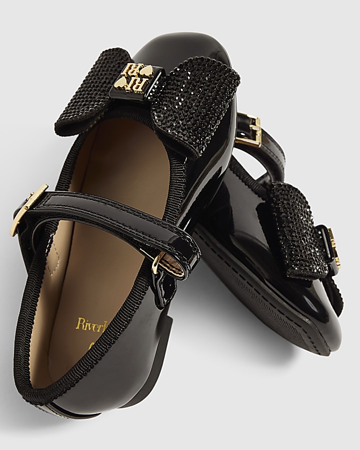 Mini Girls Black Patent Bow Ballet Shoes