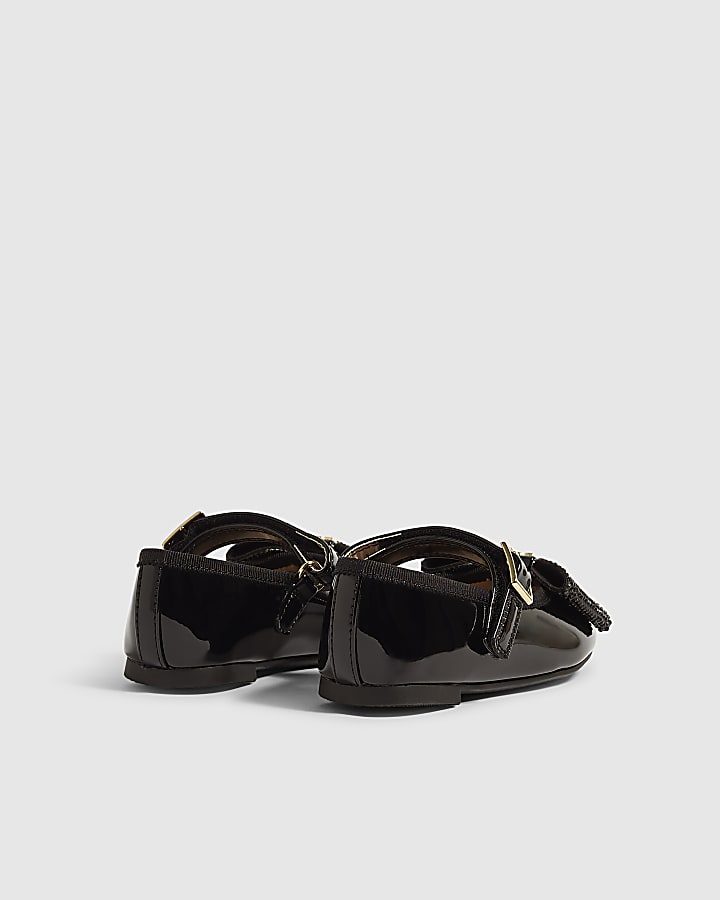 Mini Girls Black Patent Bow Ballet Shoes