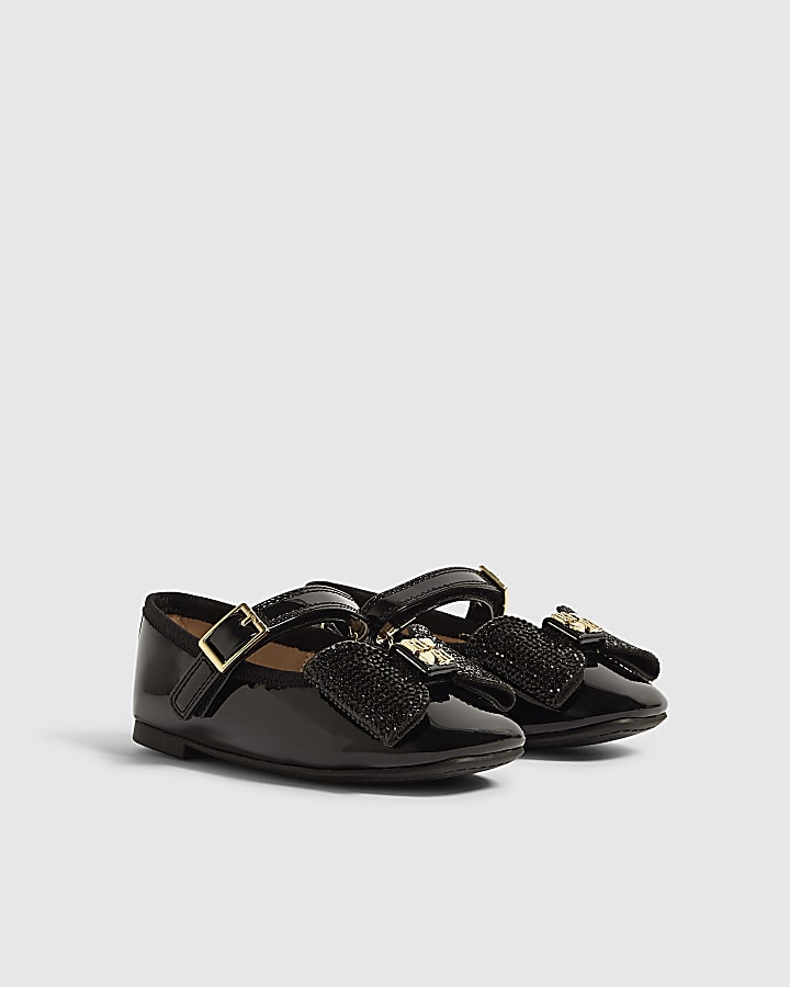 Mini Girls Black Patent Bow Ballet Shoes
