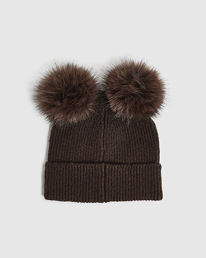 Girls Brown Multi Charm Beanie