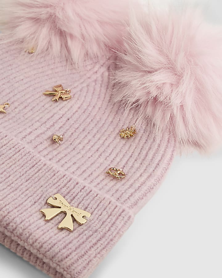 Girls Purple Multi Charm Beanie Hat