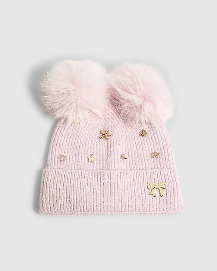 Girls Purple Multi Charm Beanie Hat