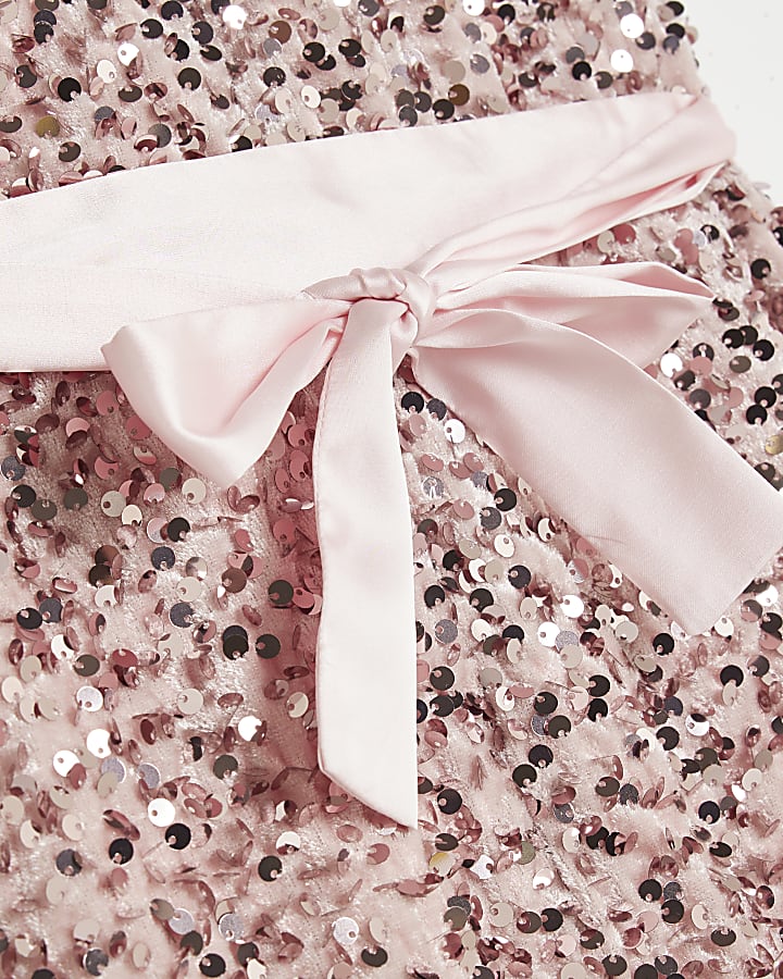 Girls Pink Halter Neck Sequin Dress