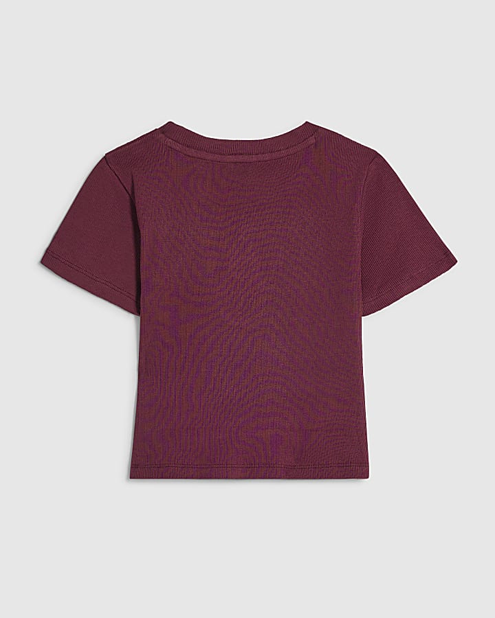 Girls Burgundy Snowman Diamante T-Shirt