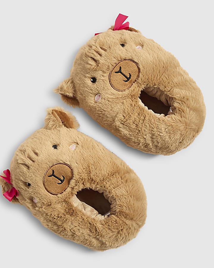 Girls Brown Capybara Slippers