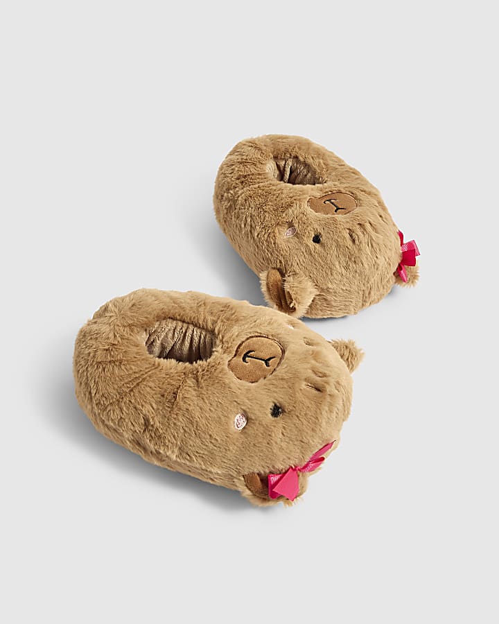 Girls Brown Capybara Slippers