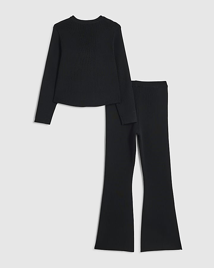 Girls Black Multi Button Top And Leggings Set
