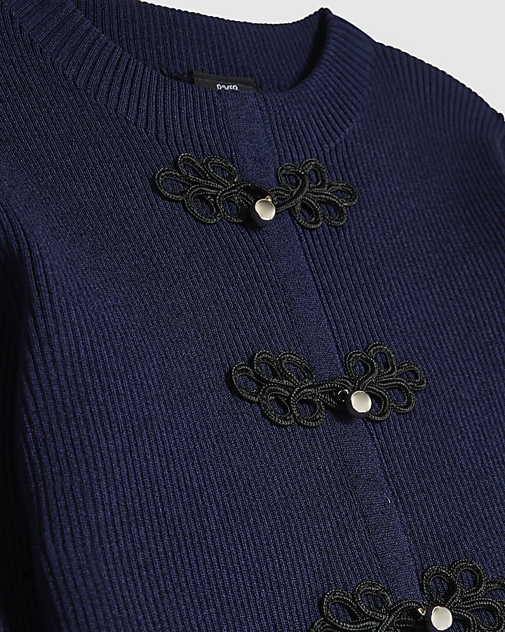 Girls Navy Knit Frogging Top Set