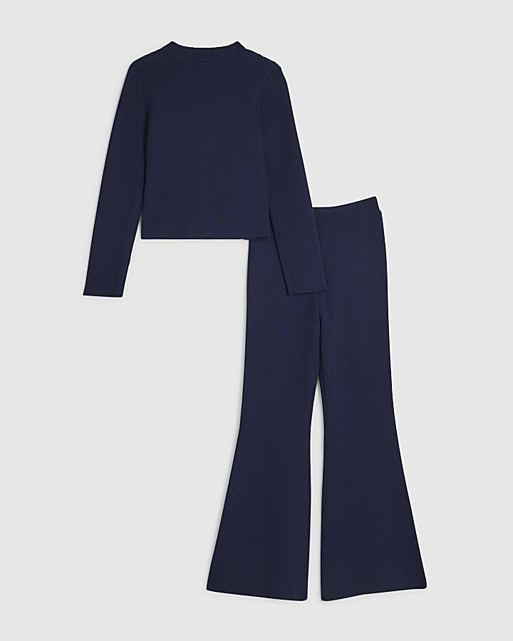 Girls Navy Knit Frogging Top Set