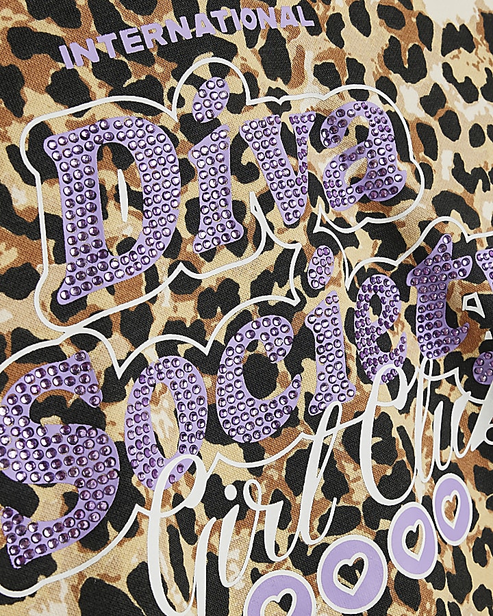 Girls Brown Leopard Print Diva Hoodie Set
