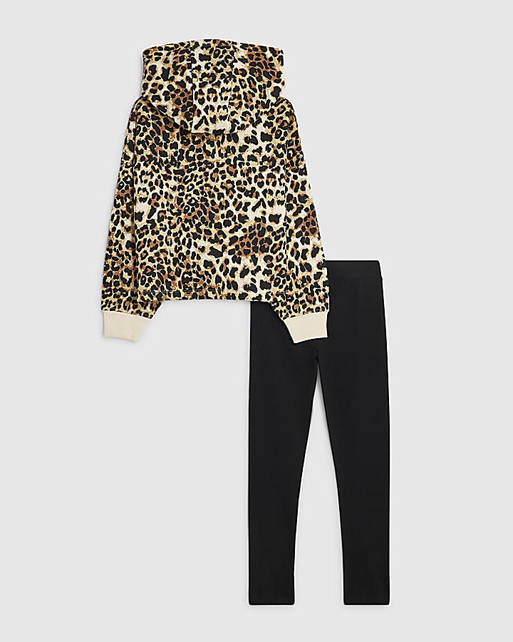 Girls Brown Leopard Print Diva Hoodie Set