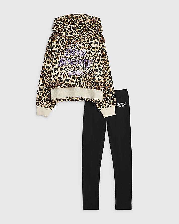 Girls Brown Leopard Print Diva Hoodie Set