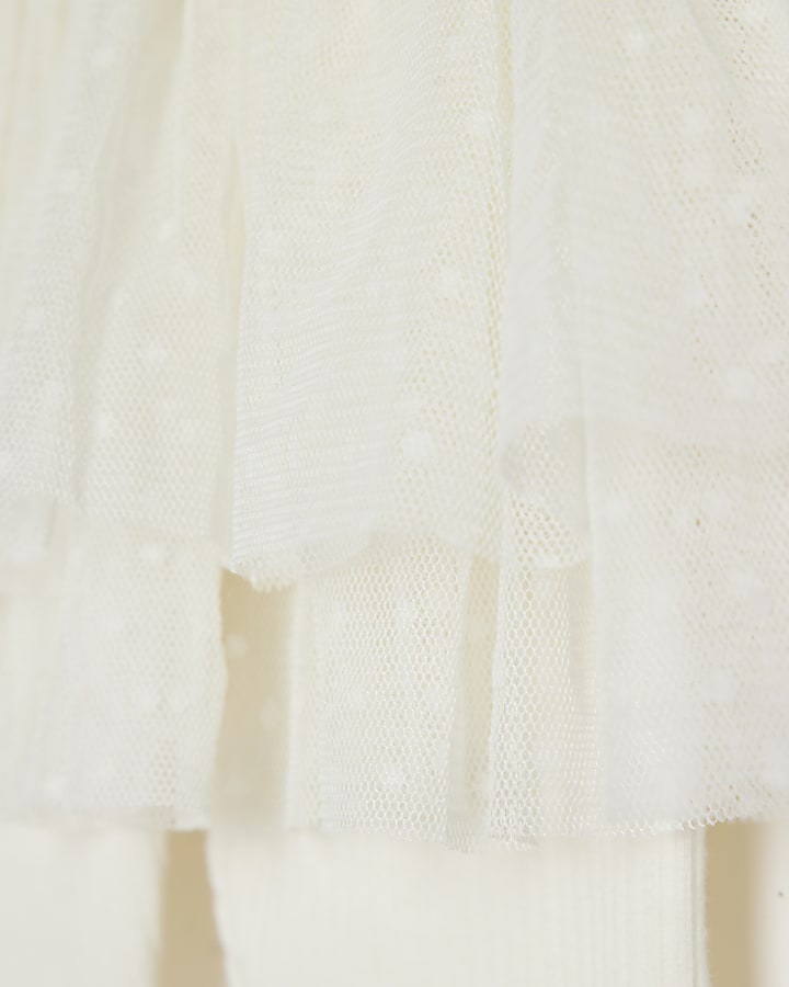 Baby Girls Cream Tulle Bow Top Set