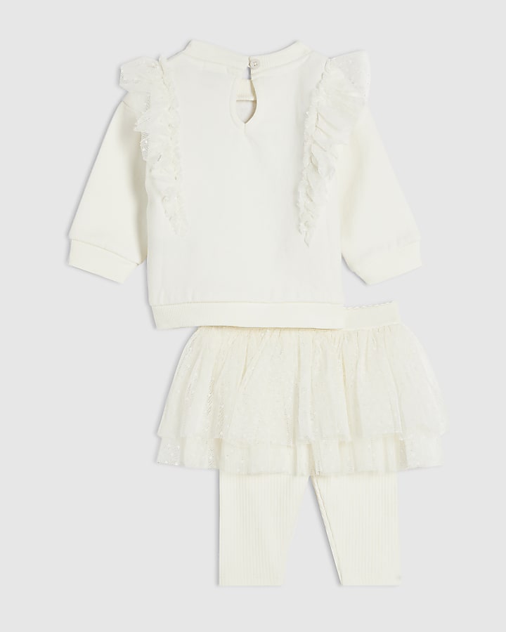 Baby Girls Cream Tulle Bow Top Set