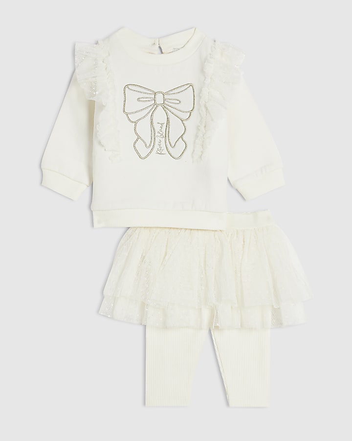 Baby Girls Cream Tulle Bow Top Set