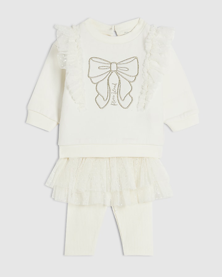 Baby Girls Cream Tulle Bow Top Set