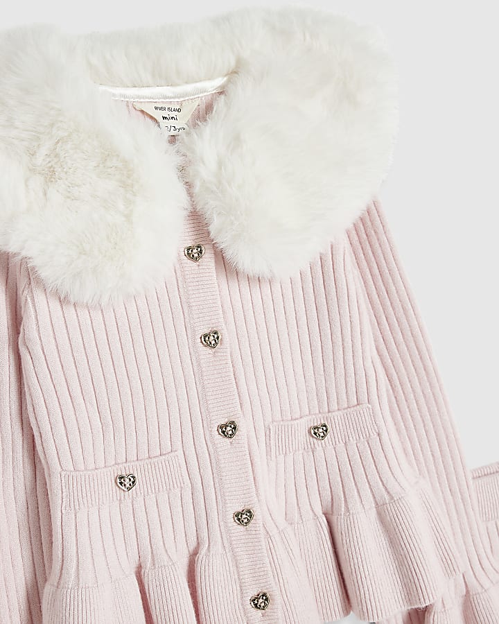 Mini Girls Pink Faux Fur Collar Set