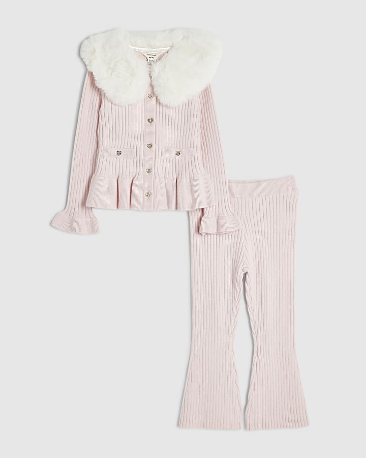 Mini Girls Pink Faux Fur Collar Set