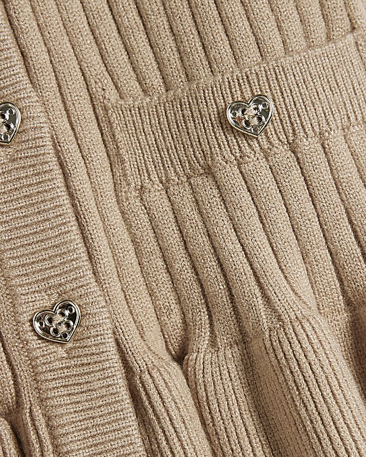 Mini Girls Beige Leopard Print Fur Collar Set