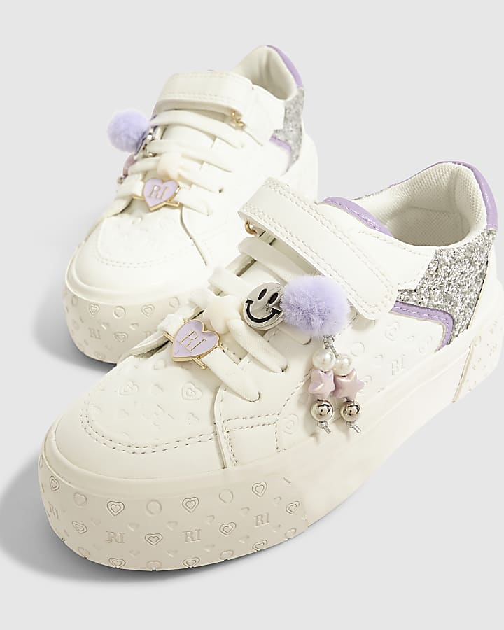 Girls White Neon Charm Trainers