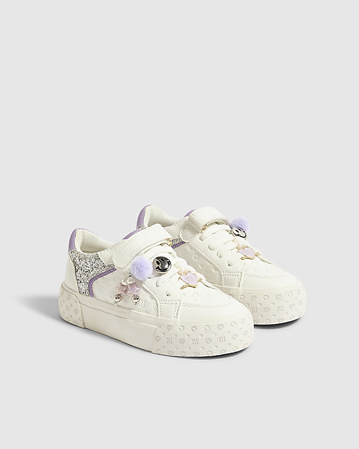 Girls White Neon Charm Trainers