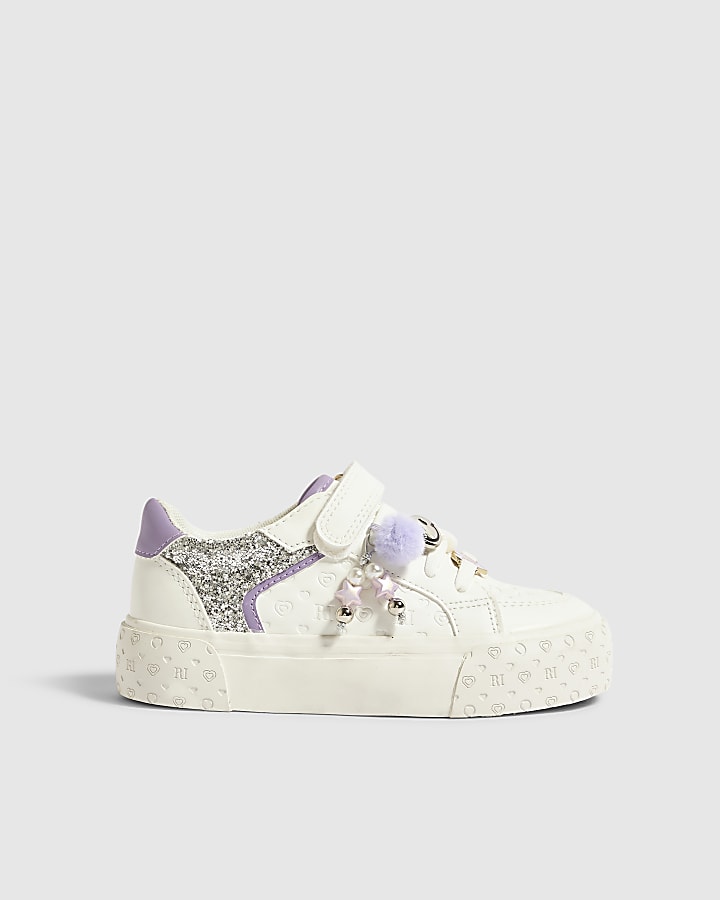 Girls White Neon Charm Trainers