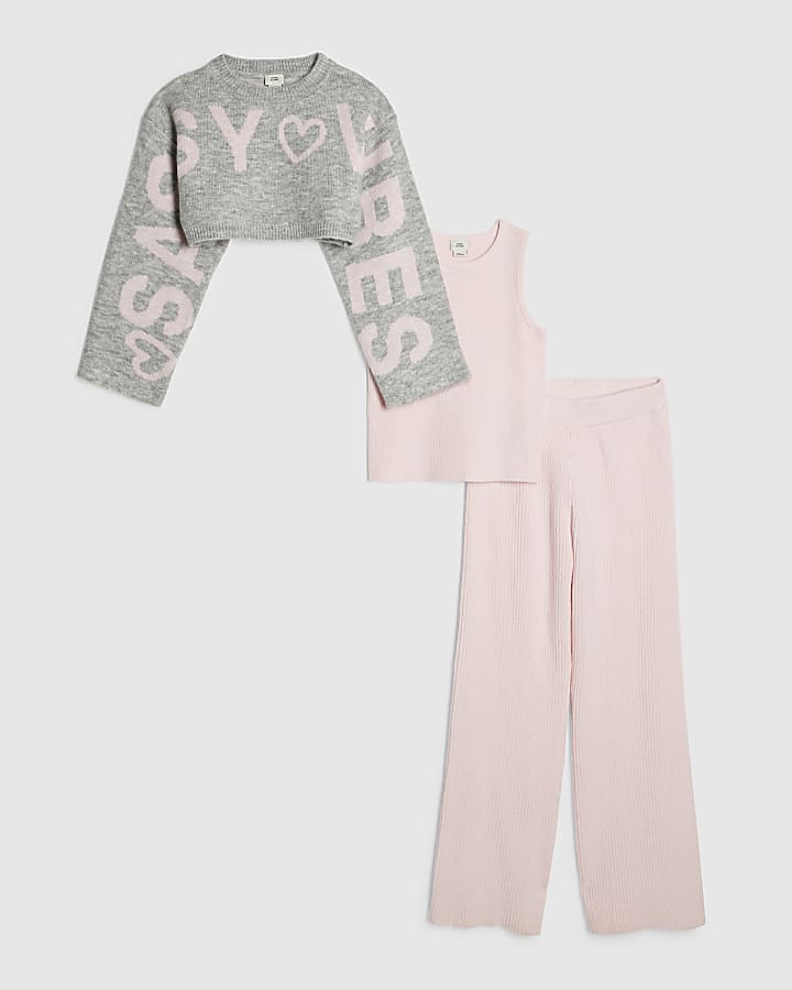 Girls Pink 2 In 1 Sassy Top and Trousers Set