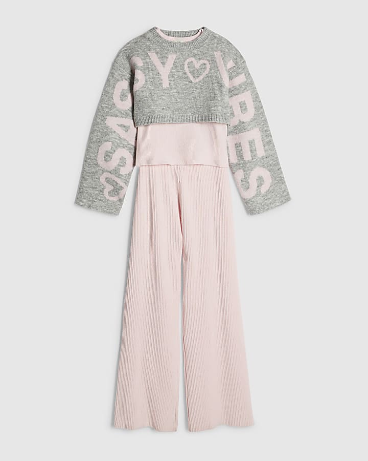 Girls Pink 2 In 1 Sassy Top and Trousers Set