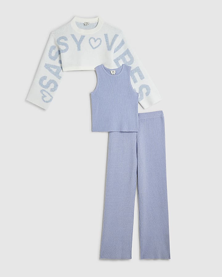 Girls Blue 2 In 1 Sassy Top and Trousers Set