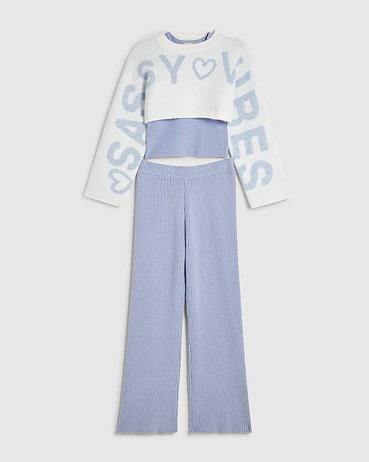 Girls Blue 2 In 1 Sassy Top and Trousers Set