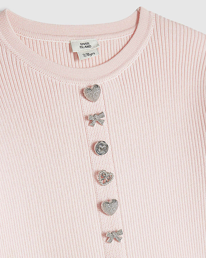 Girls Pink Multi Button Top And Leggings Set