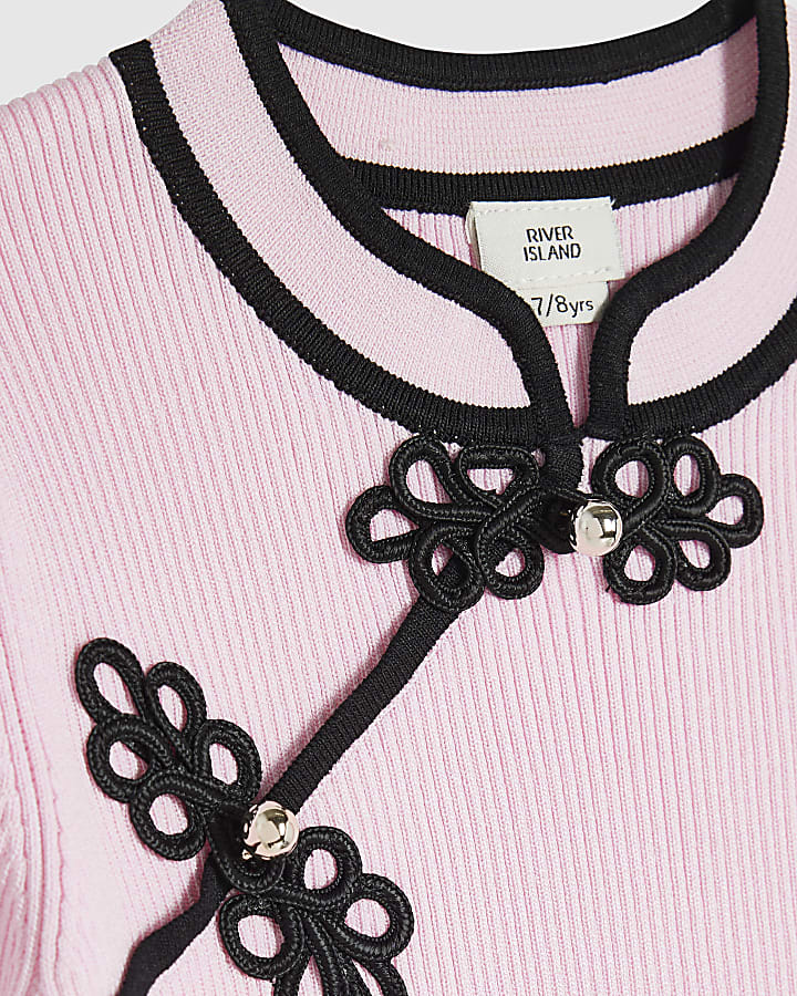 Girls Pink Ribbed Frogging Dress