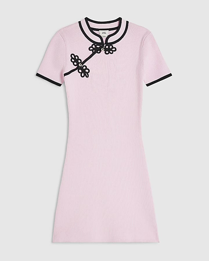 Girls Pink Ribbed Frogging Dress