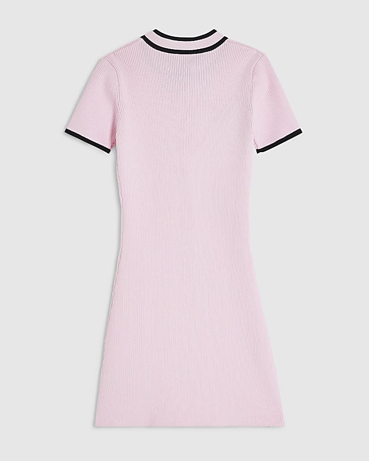 Girls Pink Ribbed Frogging Dress