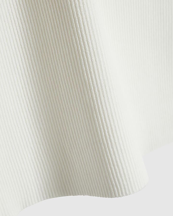 Girls Cream Ribbed Frogging Dress