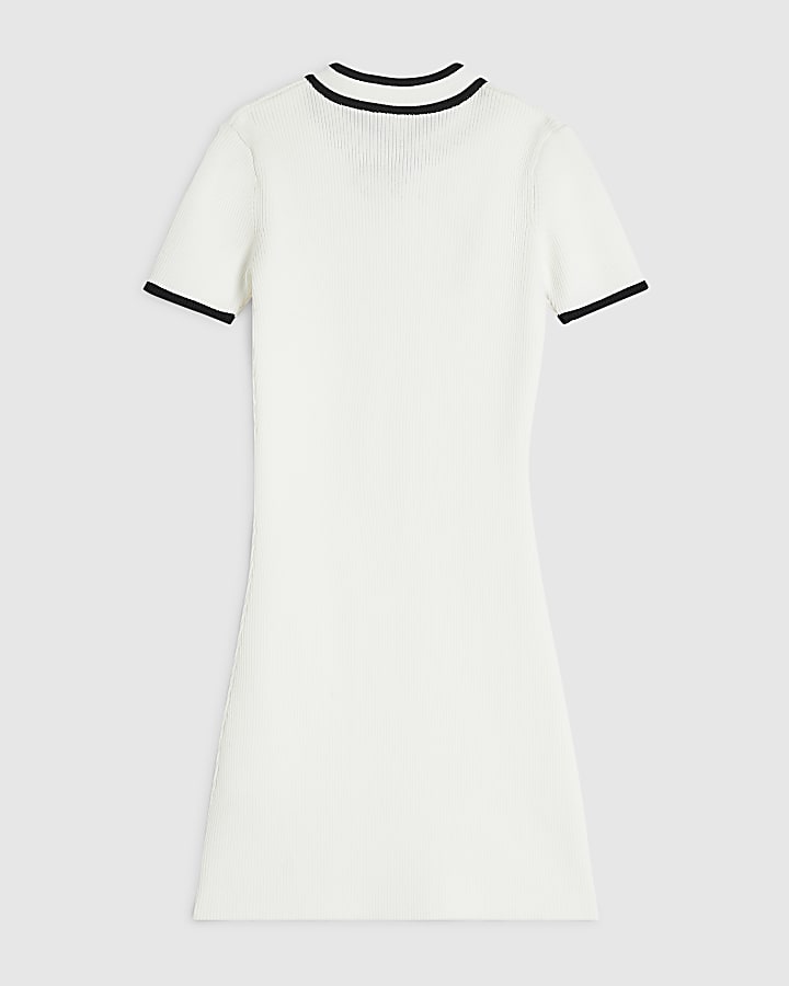 Girls Cream Ribbed Frogging Dress