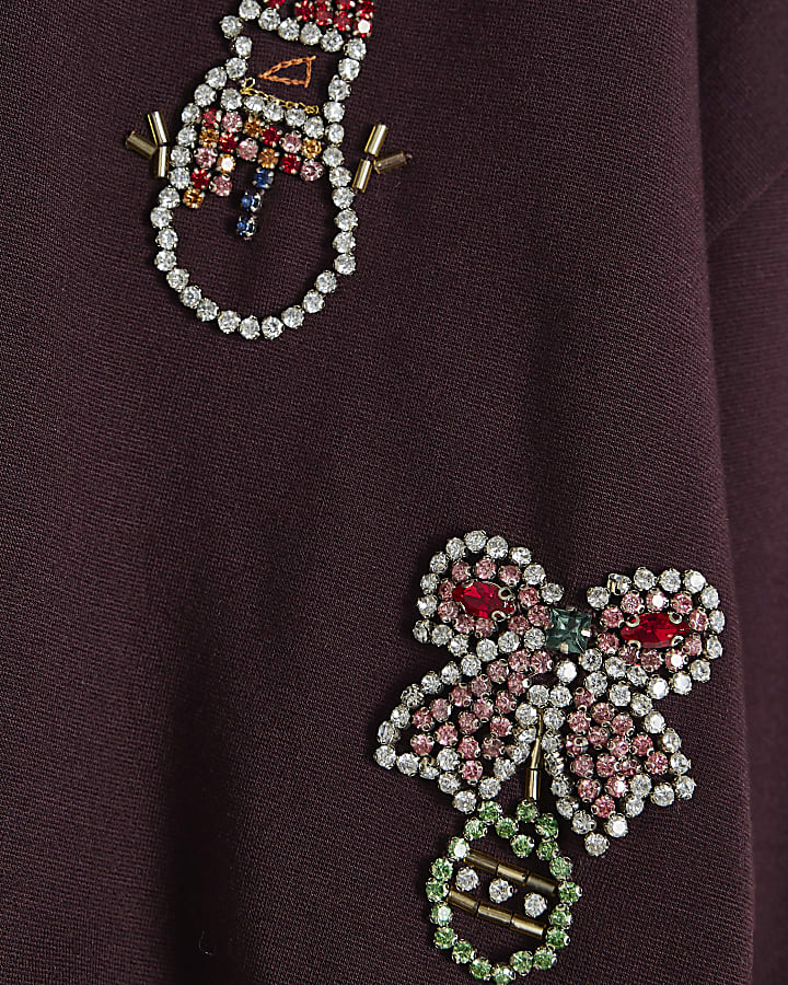Girls Brown Embellished Christmas Sweatshirt