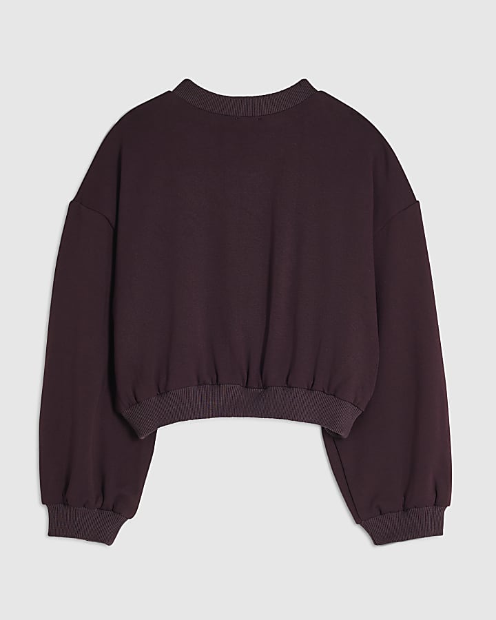 Girls Brown Embellished Christmas Sweatshirt