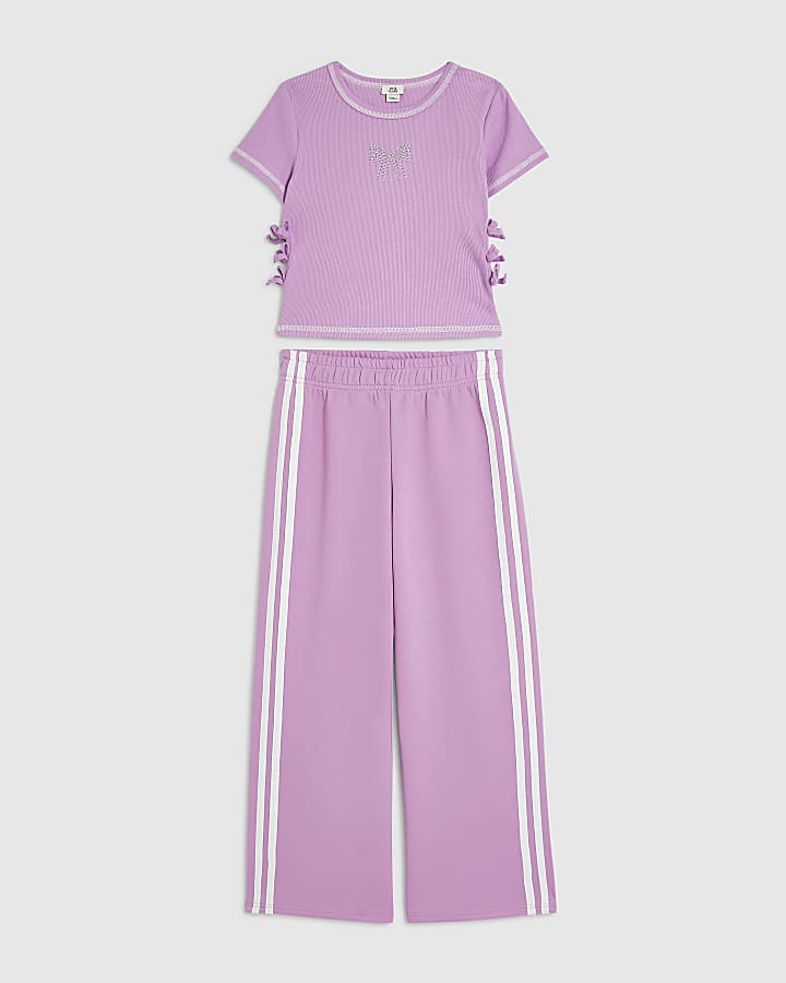 Girls Purple Bow Tie Tracksuit Set