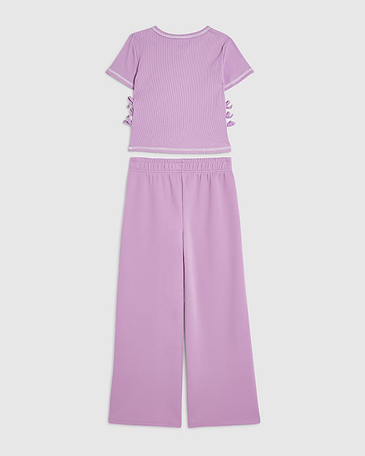Girls Purple Bow Tie Tracksuit Set