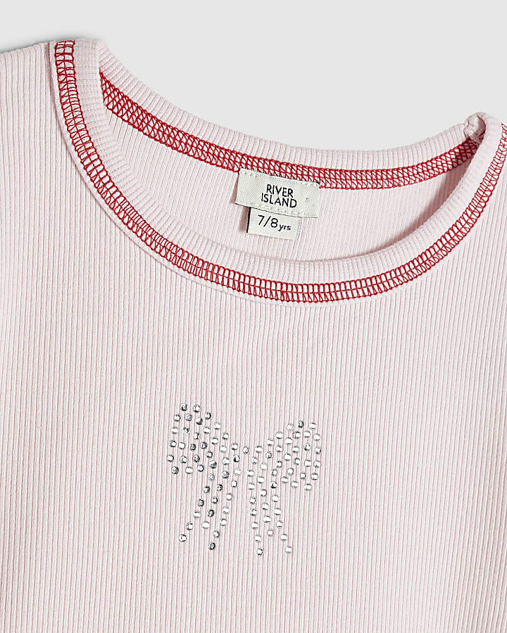 Girls Pink Bow T-Shirt And Tracksuit Set