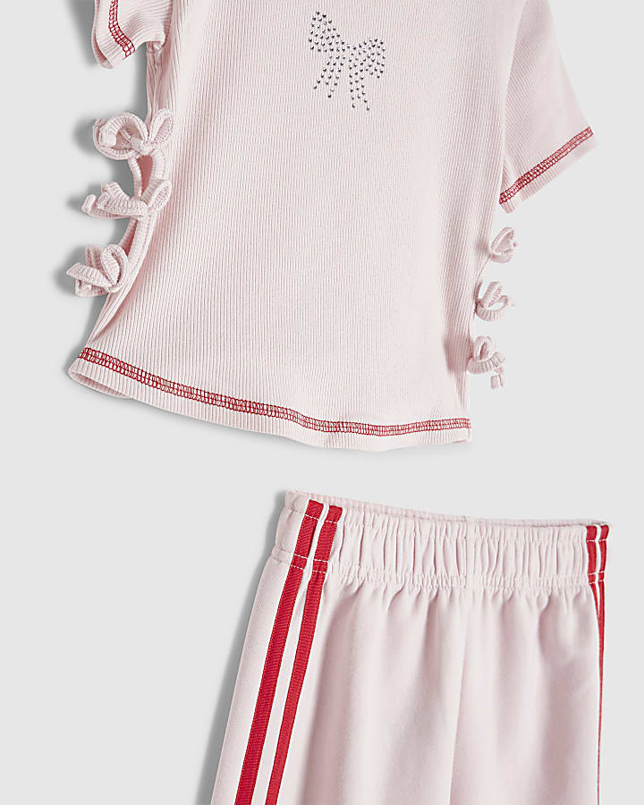 Girls Pink Bow T-Shirt And Tracksuit Set
