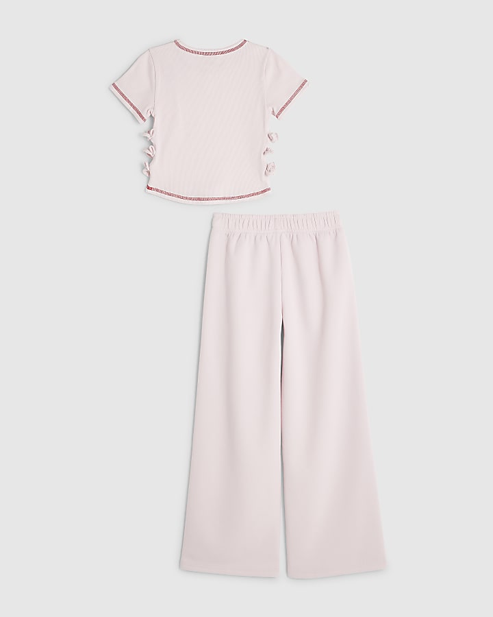 Girls Pink Bow T-Shirt And Tracksuit Set
