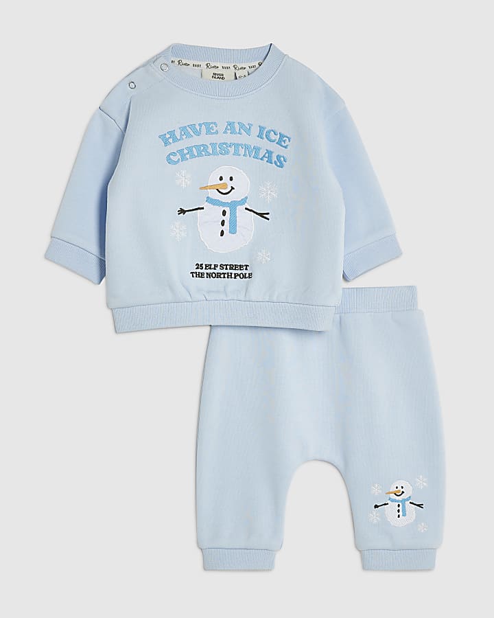 Baby Boys Blue Snowman Sweat Set