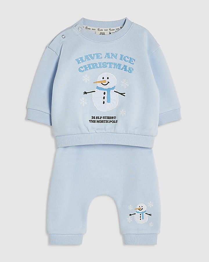 Baby Boys Blue Snowman Sweat Set