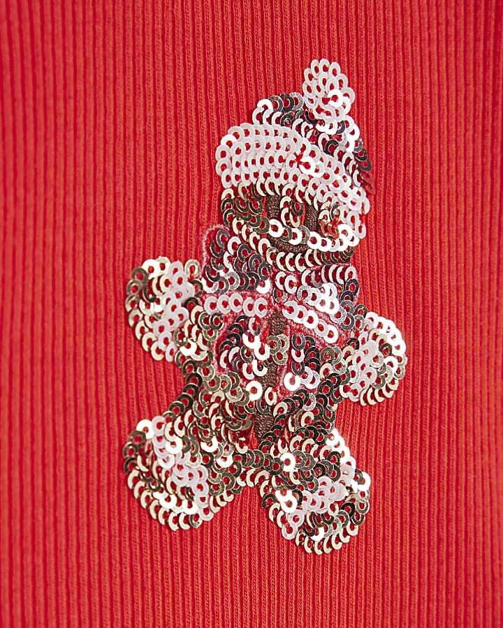 Girls Red Christmas Sequin T-Shirt